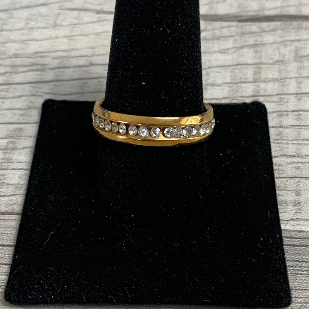 Gold Tone Channel Set Crystal Eternity Band Ring Size 11.75